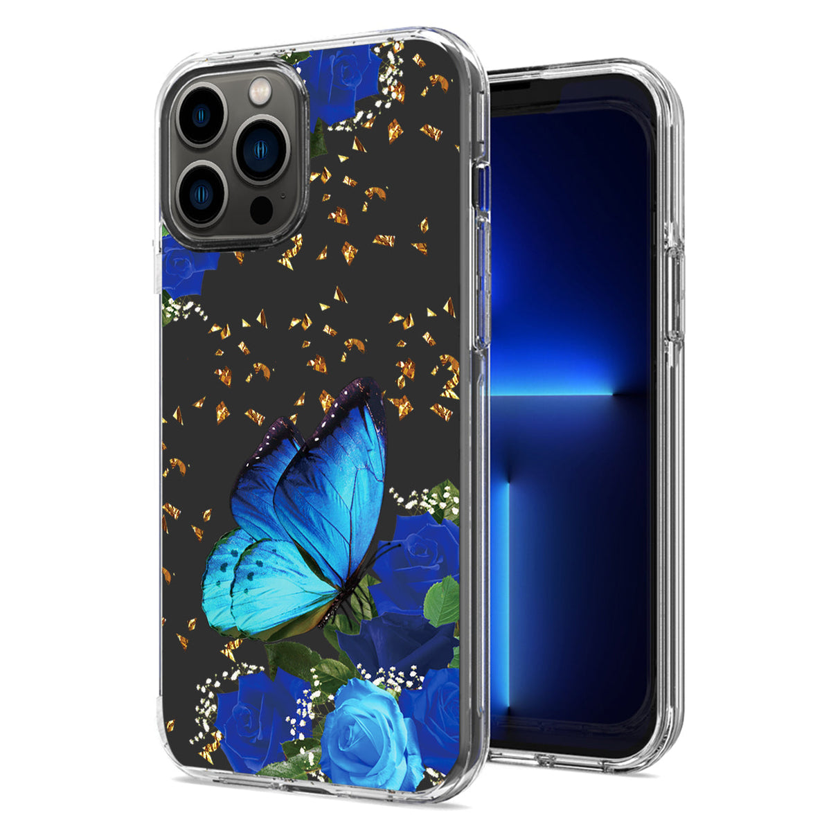 iPhone 13 Pro Compatible Pressed dried flower Design Phone case For iPhone 13 Pro Max In Blue - Heavy Duty Protection by