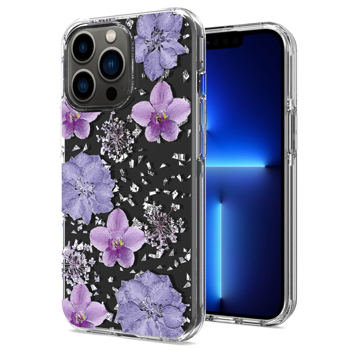 iPhone 13Pro Compatible Pressed dried flower Design Phone case For iPhone 13Pro In Purple - Crystal Clear Protection by