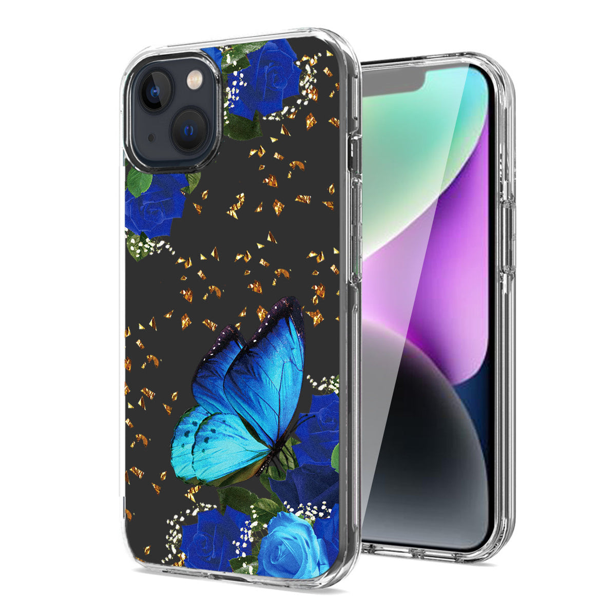 iPhone 14 Compatible Pressed dried flower Design Phone case For iPhone 14 /13 In Blue - Crystal Clear Protection by