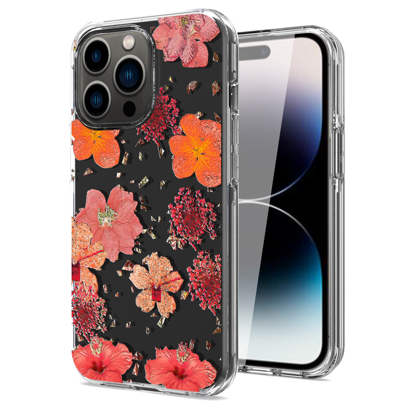 iPhone 14 Pro Compatible Pressed dried flower Design Phone case For iPhone 14 Pro In Purple - Heavy Duty Protection by