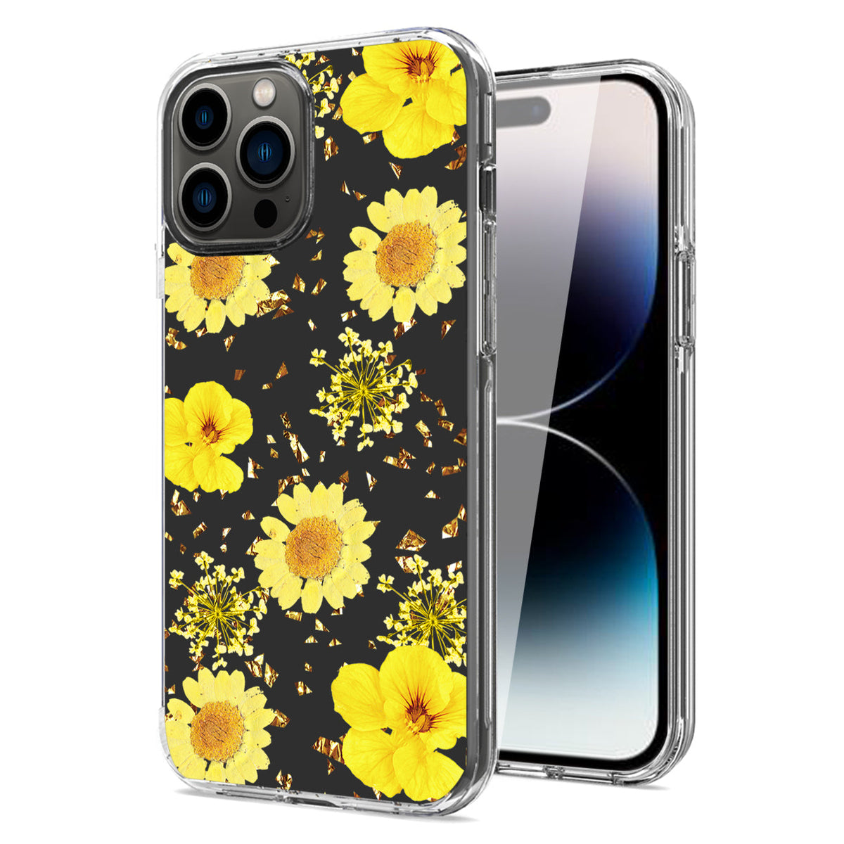 iPhone 14 Pro Compatible Pressed dried flower Design Phone case For iPhone 14 Pro In Yellow - Durable Protection by