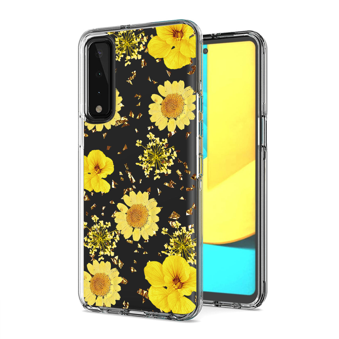 Pressed dried flower Design Phone case for LG Stylo7 4G In Yellow - Shockproof & Reliable