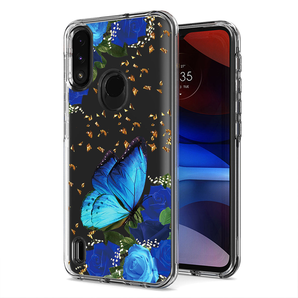 Pressed dried flower Design Phone case for Moto E7 Power 2021 In Blue - Heavy Duty & Reliable