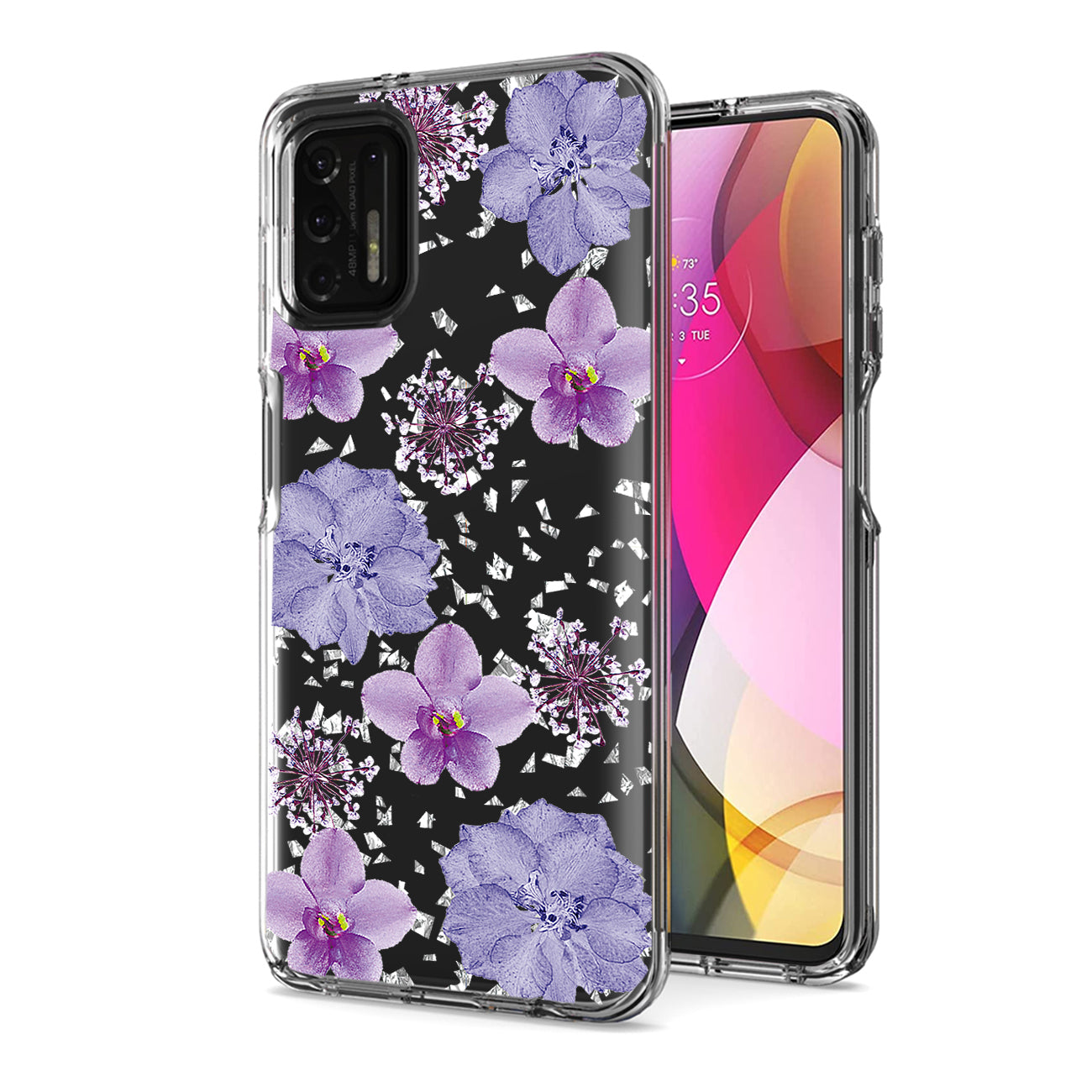 Pressed dried flower Design Phone case for Moto G Stylus 2021 In Pink - Heavy Duty & Reliable