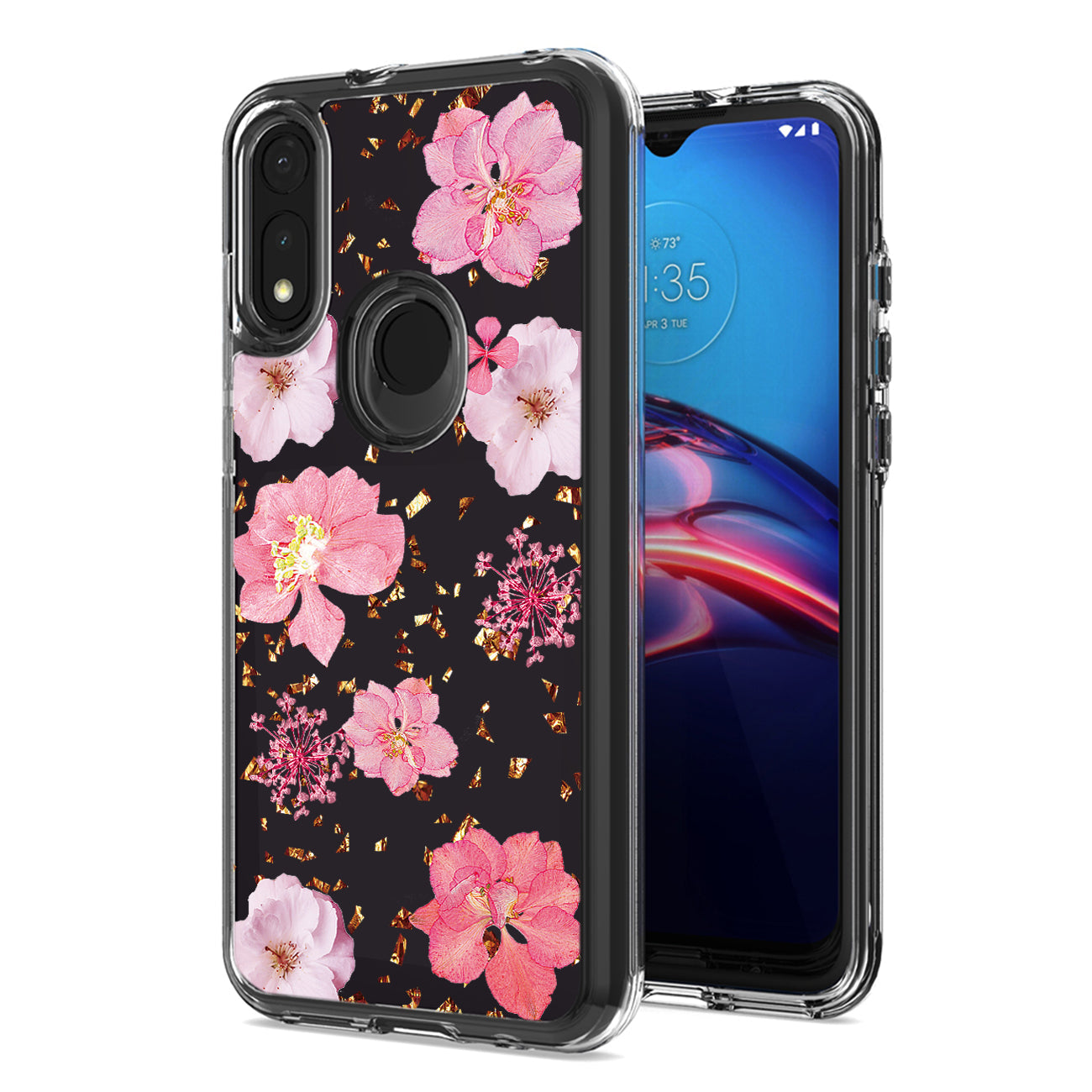 Pressed dried flower Design Phone case for MOTOROLA E7 (2020) In Pink - Shockproof & Reliable