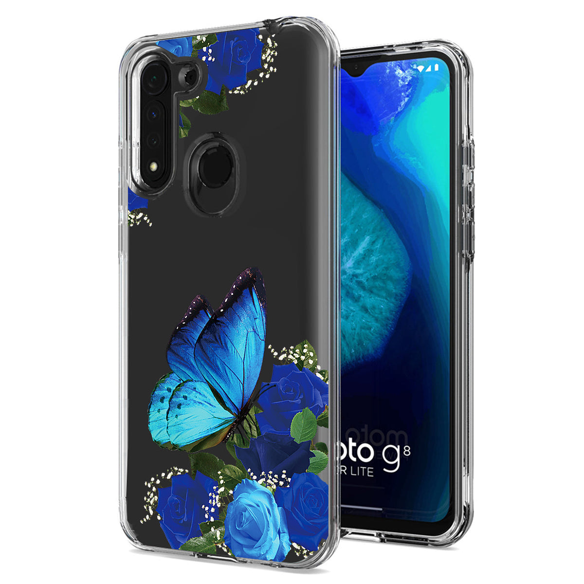 Pressed dried flower Design Phone case for MOTOROLA G8 FAST In Blue - Heavy Duty & Reliable