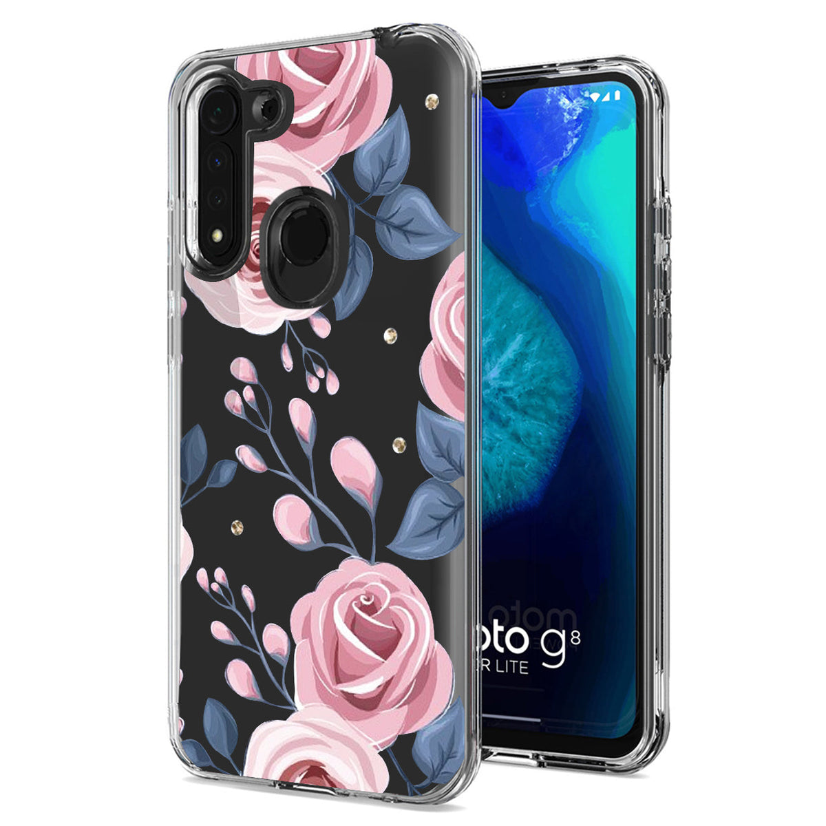 Pressed dried flower Design Phone case for MOTOROLA G8 FAST In Rose Gold - Shockproof & Reliable