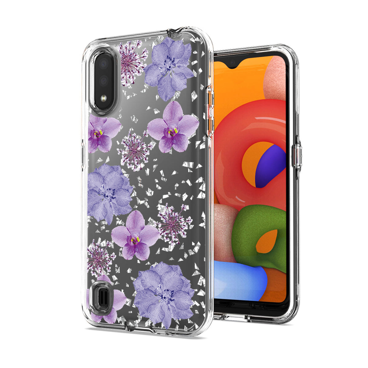 Pressed dried flower Design Phone case for SAMSUNG GALAXY A01 In Purple - Shockproof & Reliable