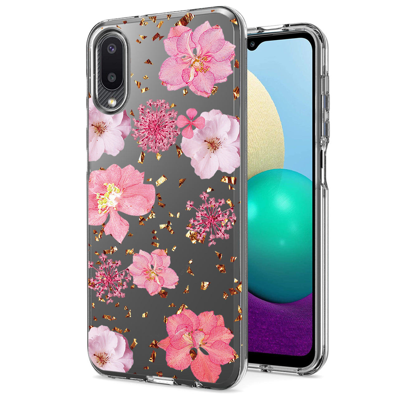 Pressed dried flower Design Phone case for Samsung Galaxy A20 /M02 In Pink - Heavy Duty & Reliable