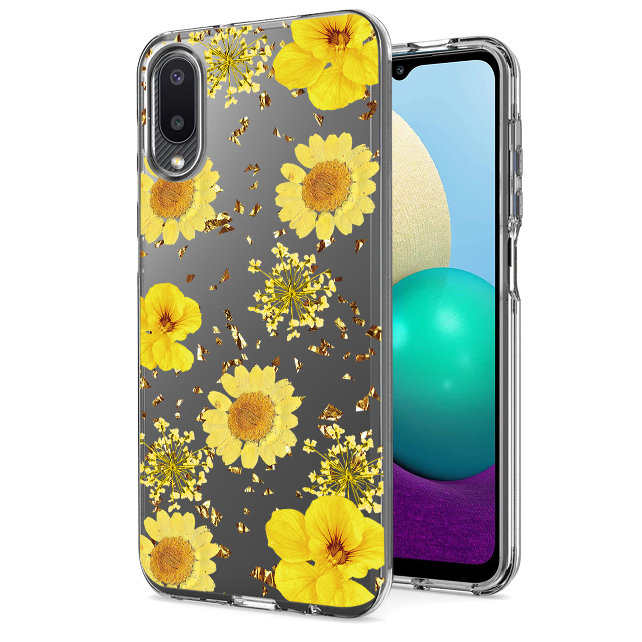 Pressed dried flower Design Phone case for Samsung Galaxy A20 /M02 In Yellow - Heavy Duty & Reliable