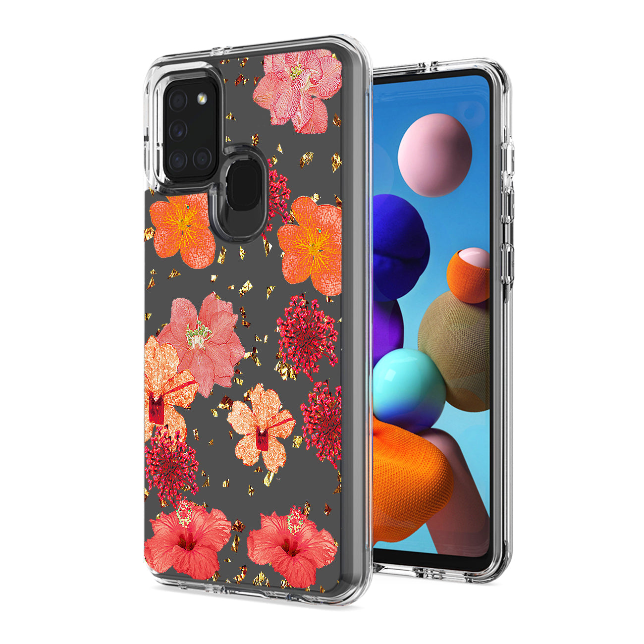 Pressed dried flower Design Phone case for SAMSUNG GALAXY A21S In Red - Heavy Duty & Reliable