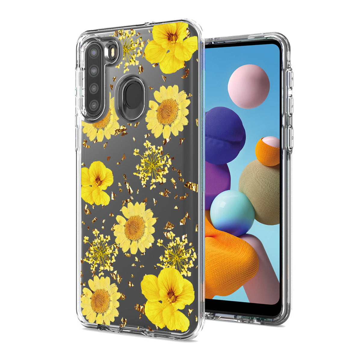 Pressed dried flower Design Phone case for SAMSUNG GALAXY A21 in Purple - Shockproof & Reliable