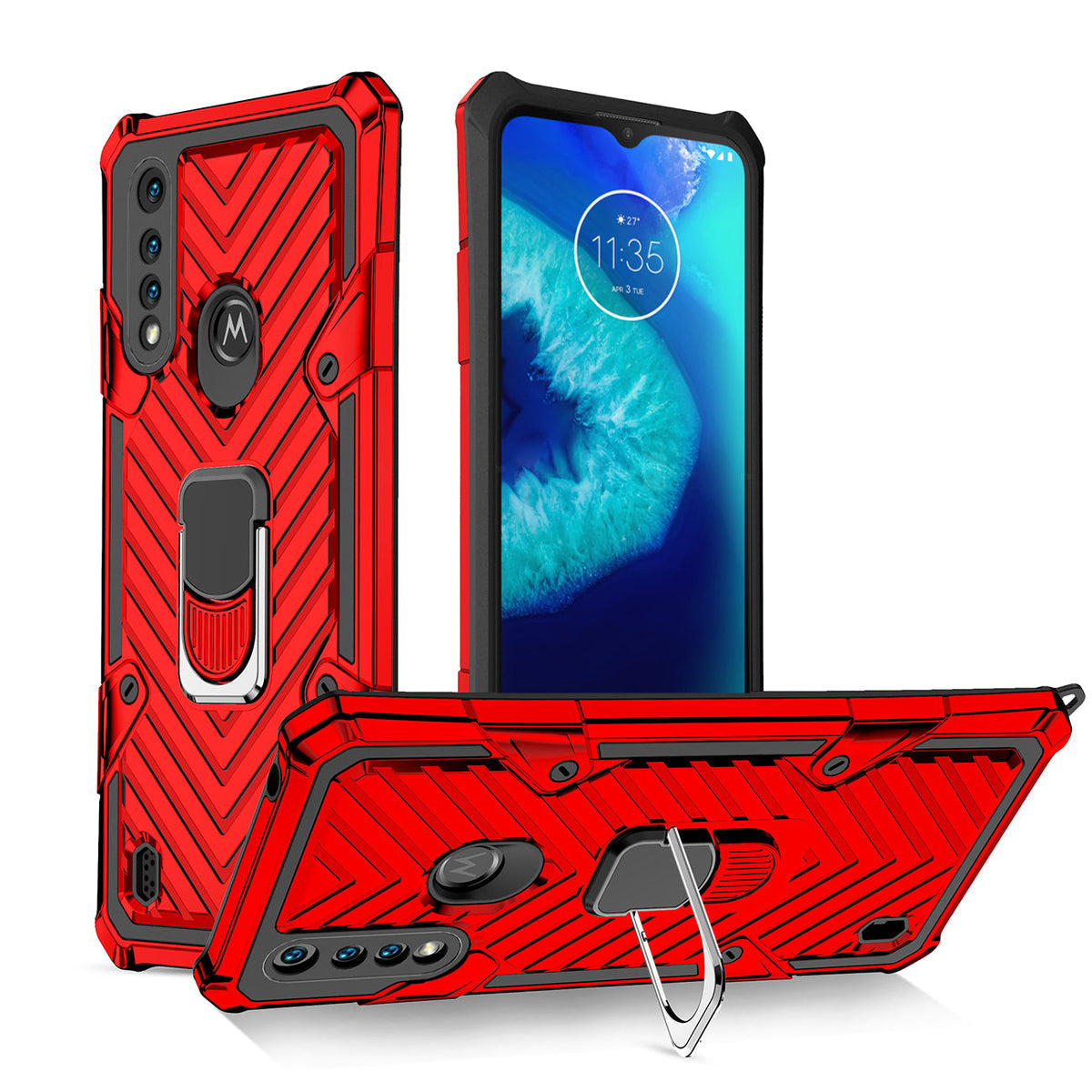 Kickstand Anti-Shock And Anti Falling Case for Moto G8 Power Lite In Red - Crystal Clear & Reliable