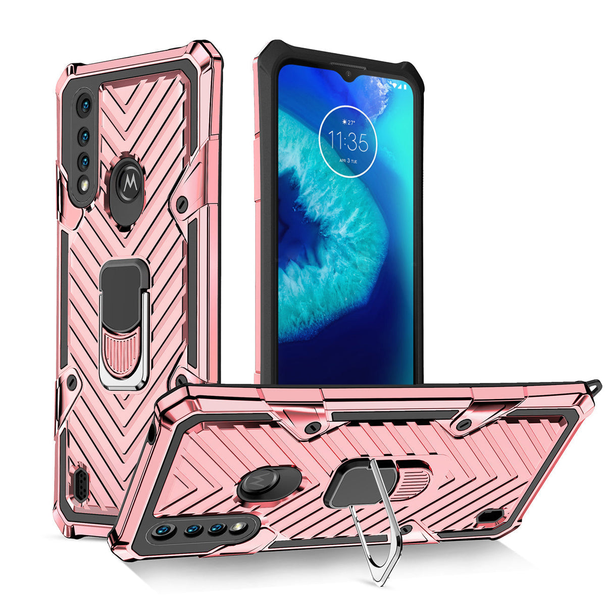 Kickstand Anti-Shock And Anti Falling Case for Moto G8 Power Lite In Rose Gold - Shockproof & Reliable
