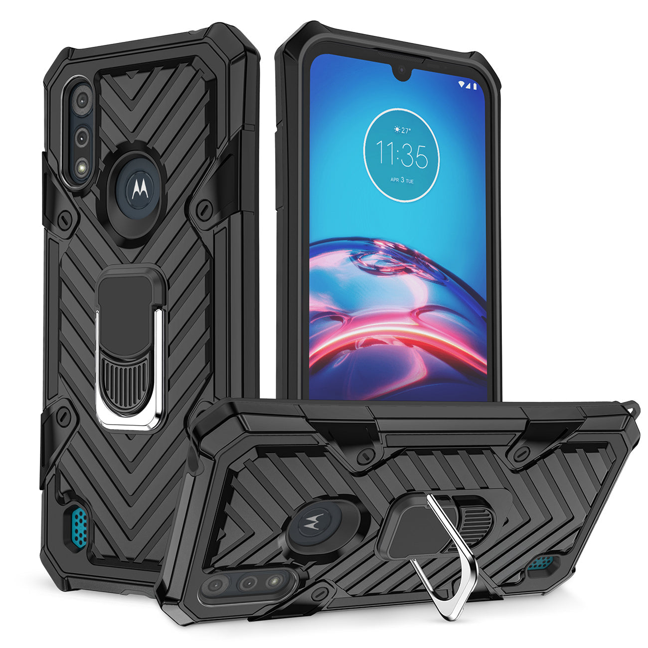 Kickstand Anti-Shock And Anti Falling Case for Moto E6S In Black - Durable & Reliable