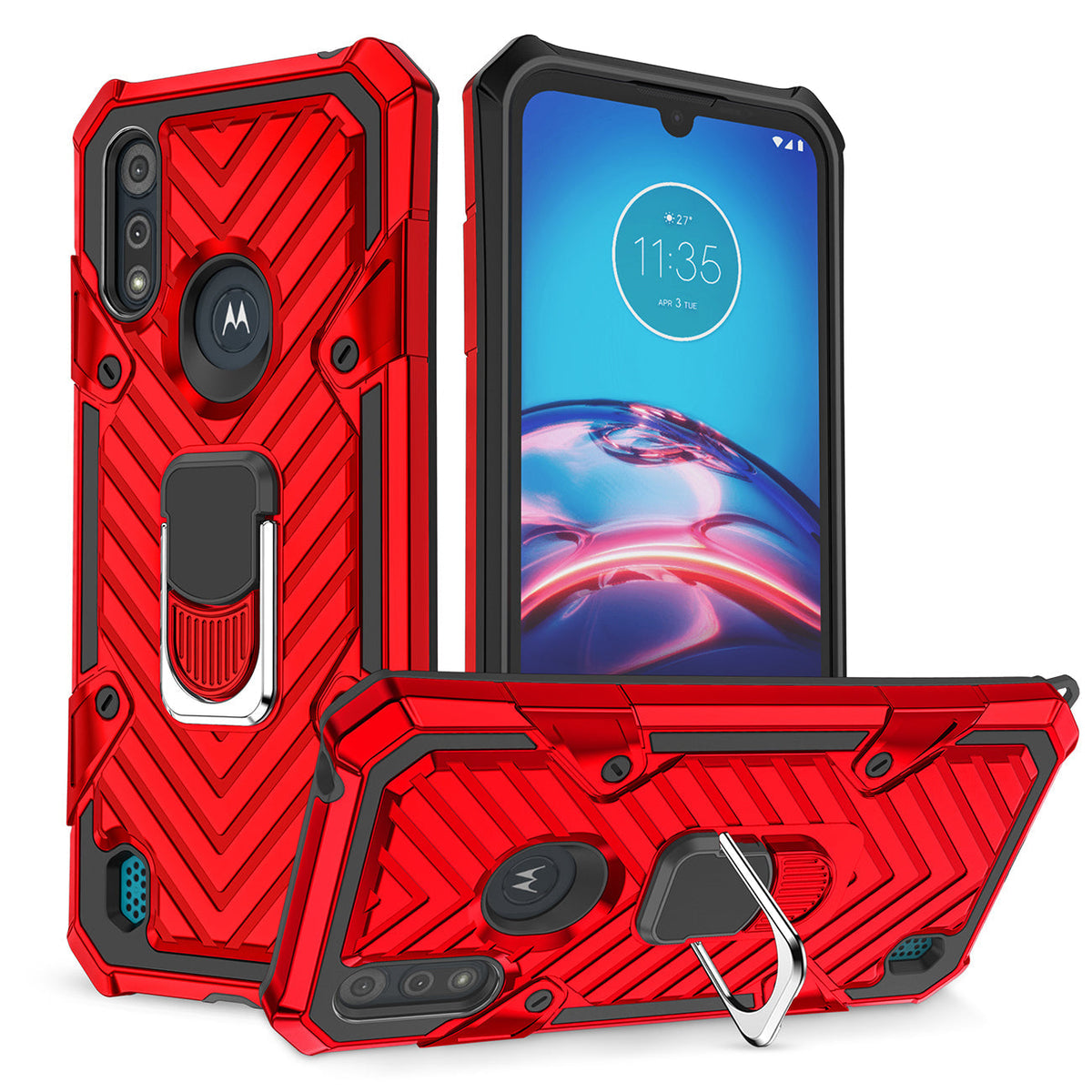Kickstand Anti-Shock And Anti Falling Case for Moto E6S In Red - Ultra-Slim & Reliable