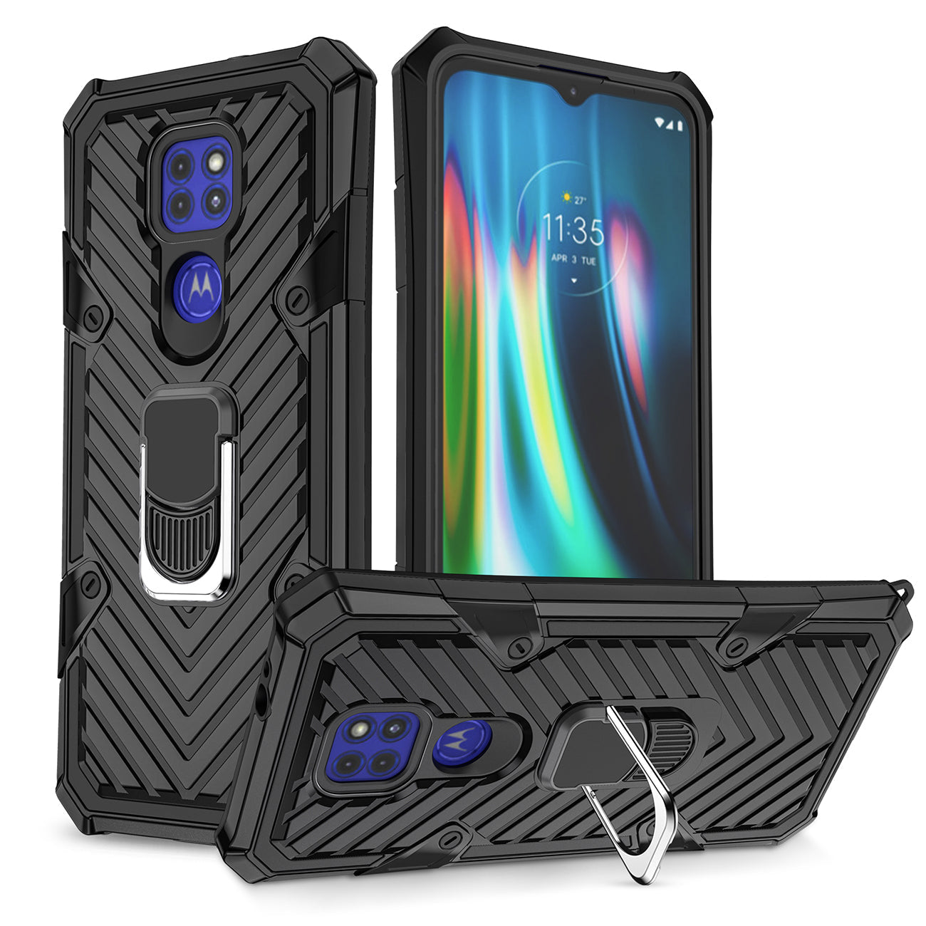 Kickstand Anti-Shock And Anti Falling Case for Moto G9/G9 PLAY In Black - Durable & Reliable