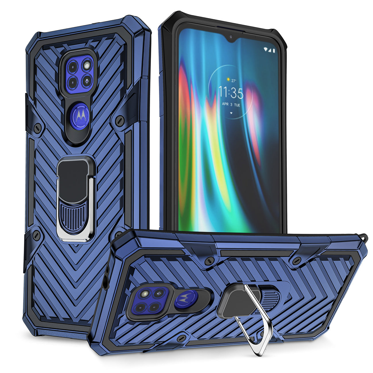 Kickstand Anti-Shock And Anti Falling Case for Moto G9/G9 PLAY In Blue - Heavy Duty & Reliable