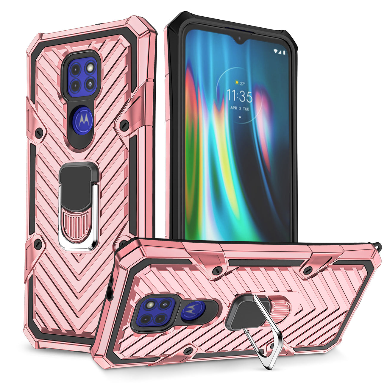Kickstand Anti-Shock And Anti Falling Case for Moto G9/G9 PLAY In Rose Gold - Premium & Reliable