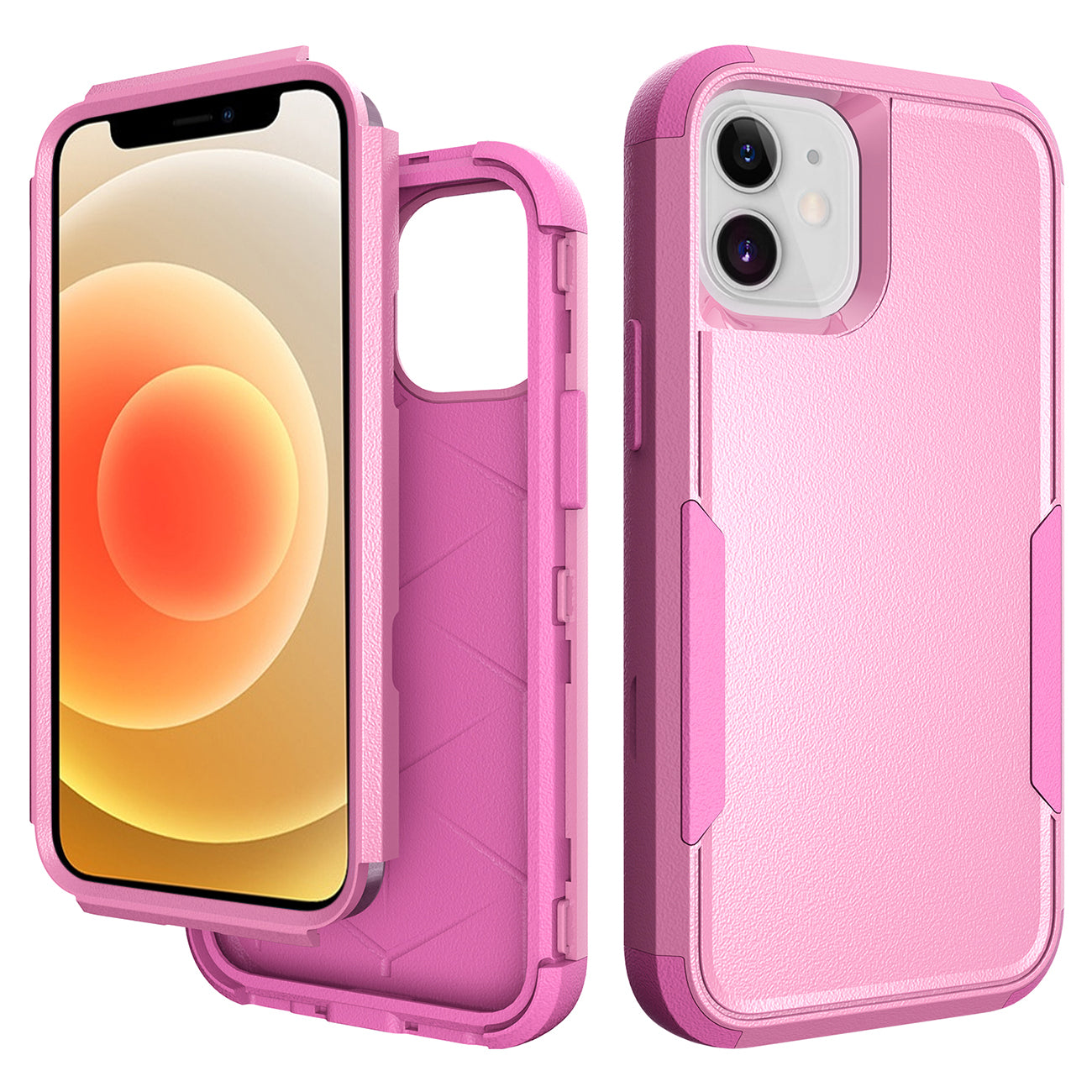 IPHONE 12 MINI Compatible 3in1 Hybrid Heavy Duty Defender Rugged Armor Case For APPLE IPHONE 12 MINI In Pink - Ultra-Slim Protection by