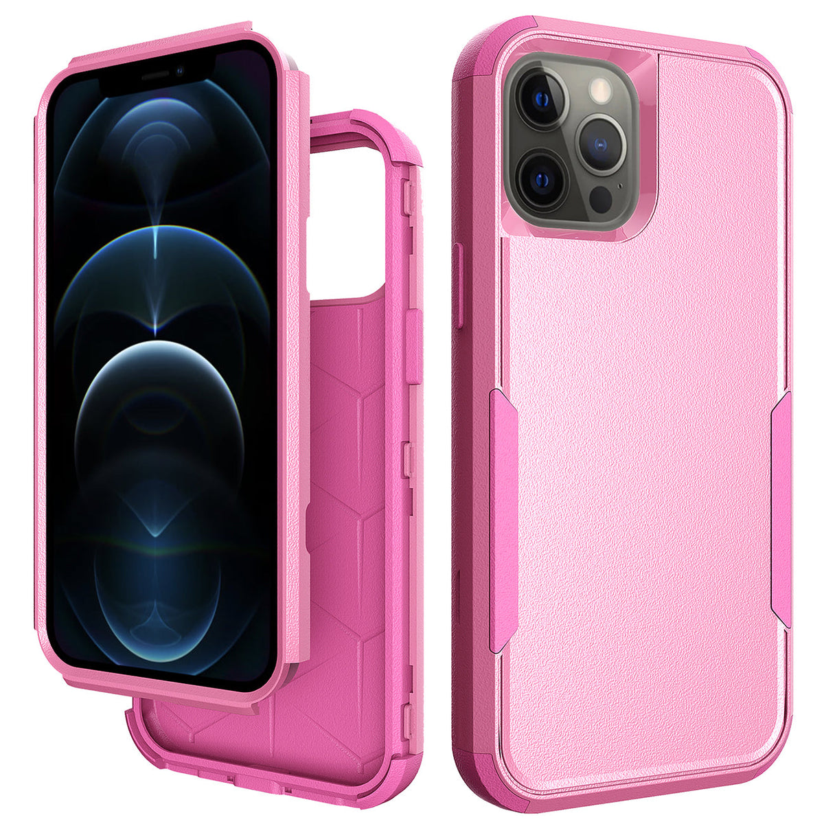 IPHONE 12 PRO Compatible 3in1 Hybrid Heavy Duty Defender Rugged Armor Case For APPLE IPHONE 12 PRO MAX In Pink - Crystal Clear Protection by