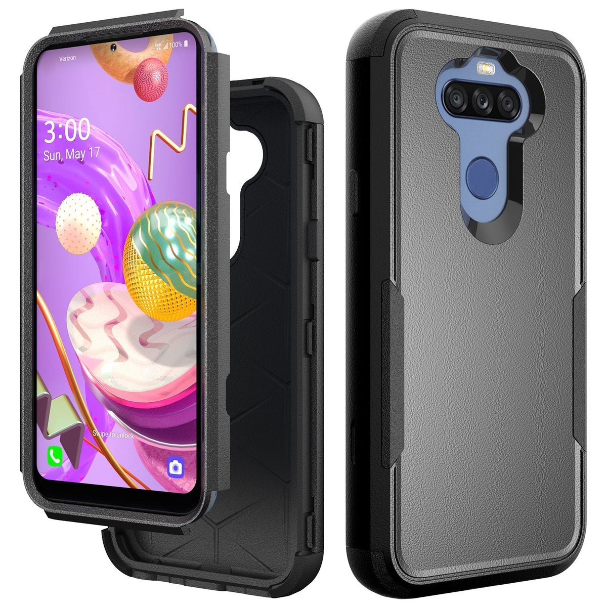 3in1 Hybrid Heavy Duty Defender Rugged Armor Military Grade Protective Case For LG ARISTO 5 In Black - Shockproof & Reliable