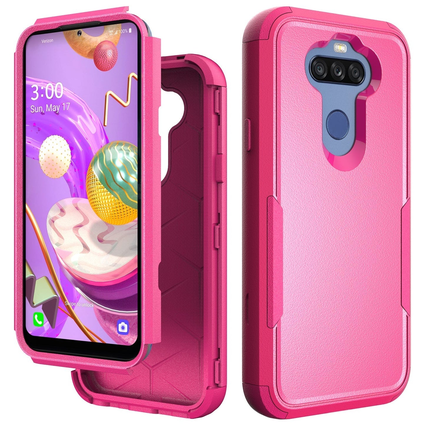 3in1 Hybrid Heavy Duty Defender Rugged Armor Military Grade Protective Case For LG STYLO5 In Hot pink - Crystal Clear & Reliable