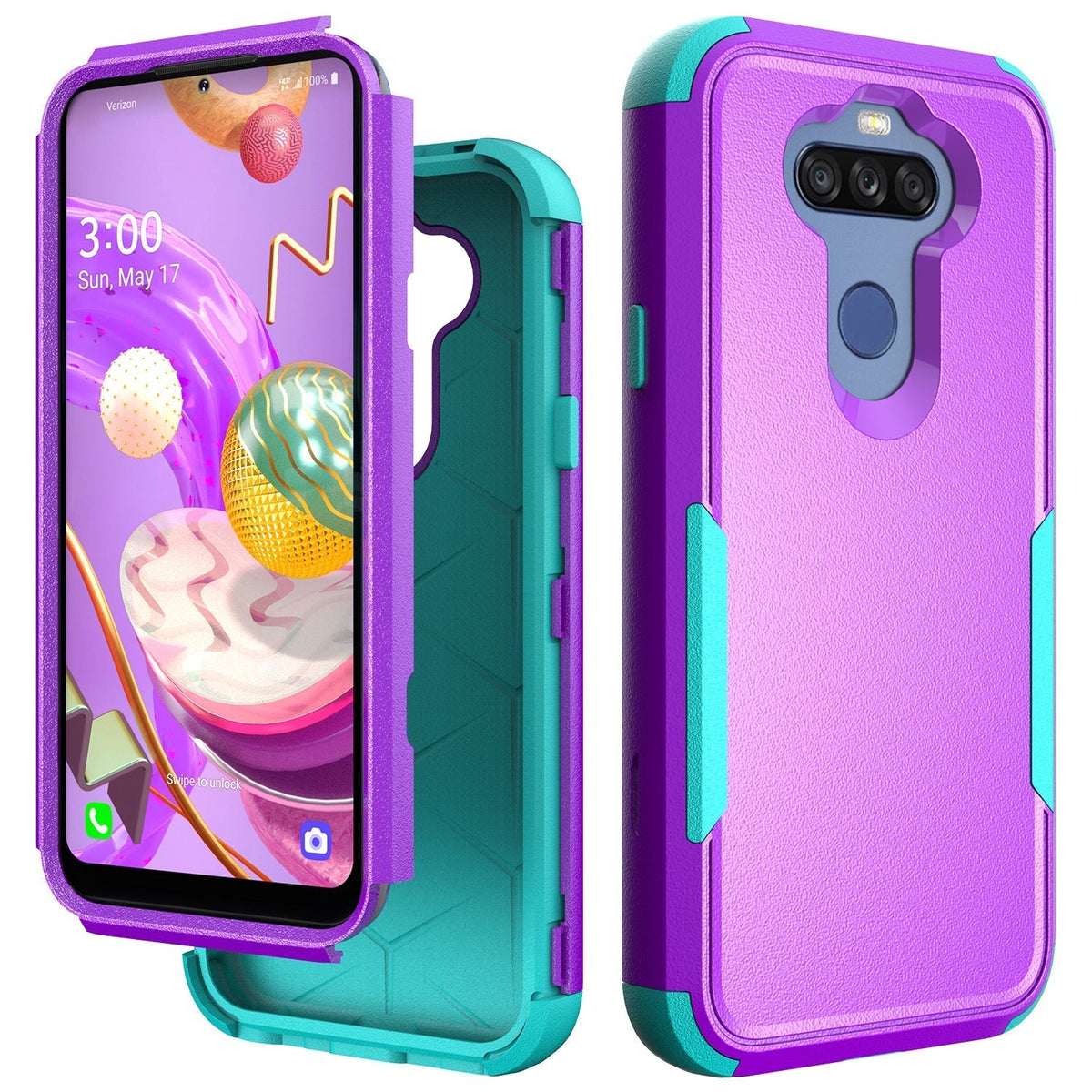 3in1 Hybrid Heavy Duty Defender Rugged Armor Military Grade Protective Case For LG STYLO5 In Purple - Crystal Clear & Reliable