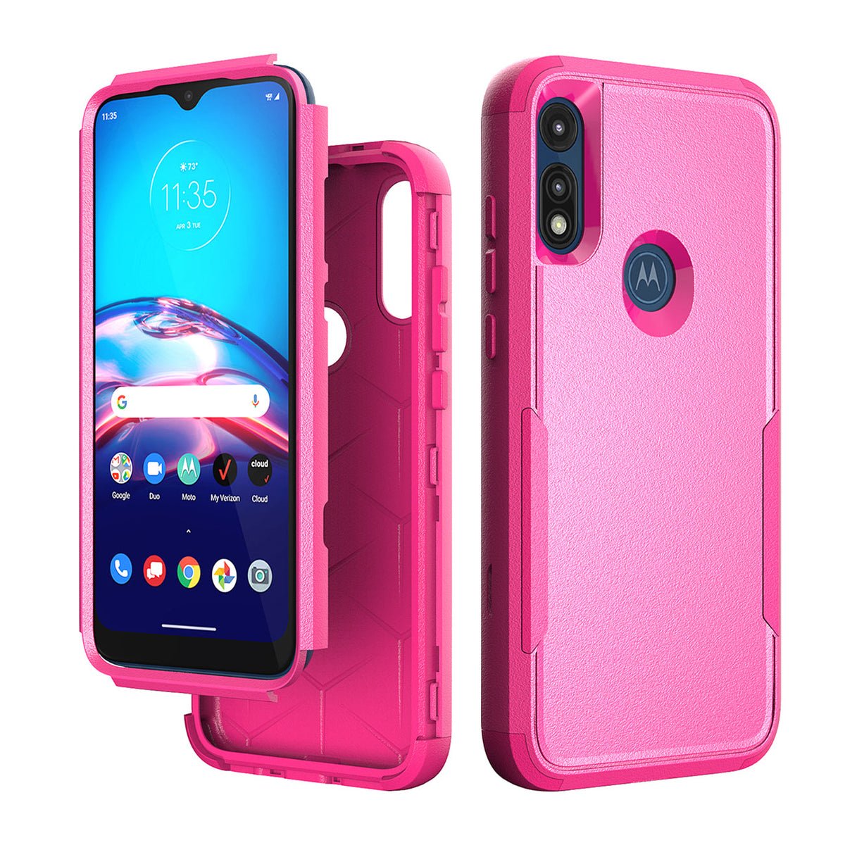 3in1 Hybrid Heavy Duty Defender Rugged Armor Case For MOTOROLA E7 2020 In Hot pink - Ultra-Slim & Reliable