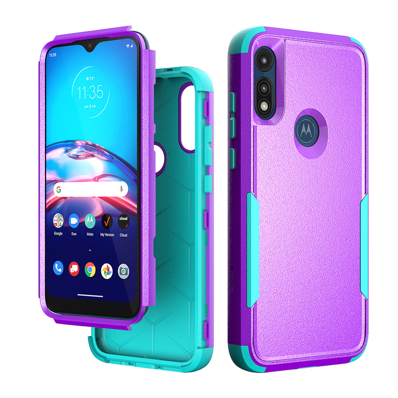 3in1 Hybrid Heavy Duty Defender Rugged Armor Case For MOTOROLA E7 2020 In Purple - Crystal Clear & Reliable