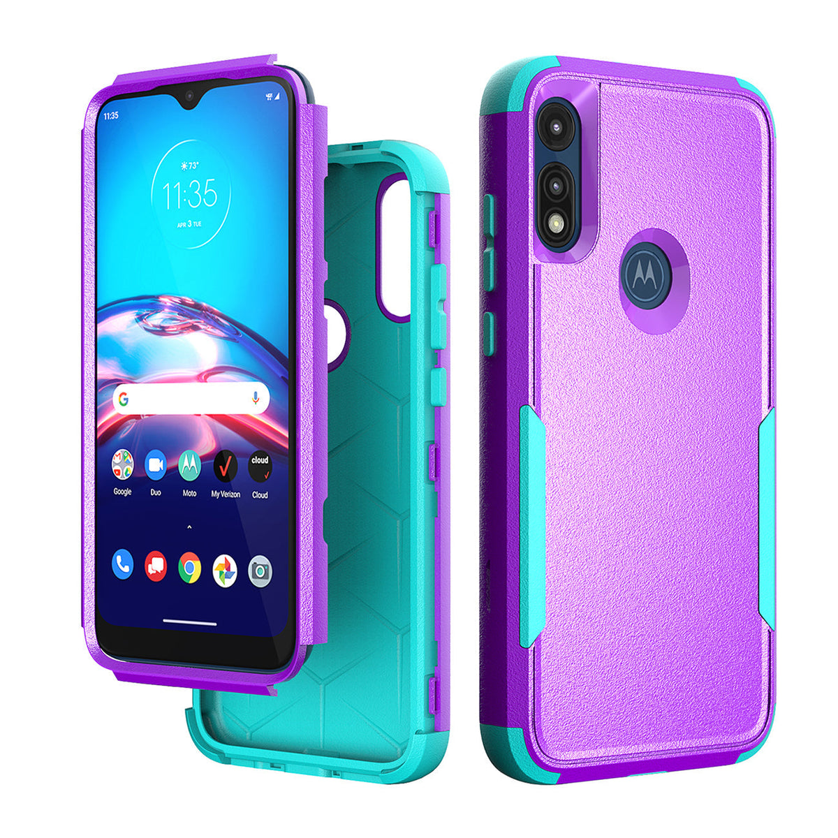 3in1 Hybrid Heavy Duty Defender Rugged Armor Case For MOTOROLA E7 2020 In Purple - Crystal Clear & Reliable