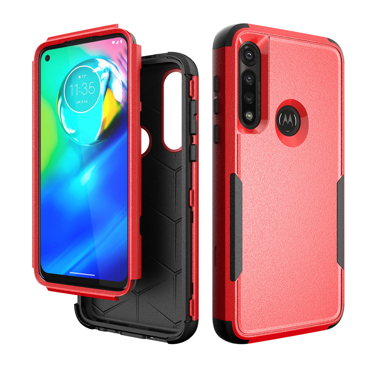 3in1 Hybrid Heavy Duty Defender Rugged Armor Military Grade Case MOTOROLA G POWER 2020 In Red - Premium & Reliable