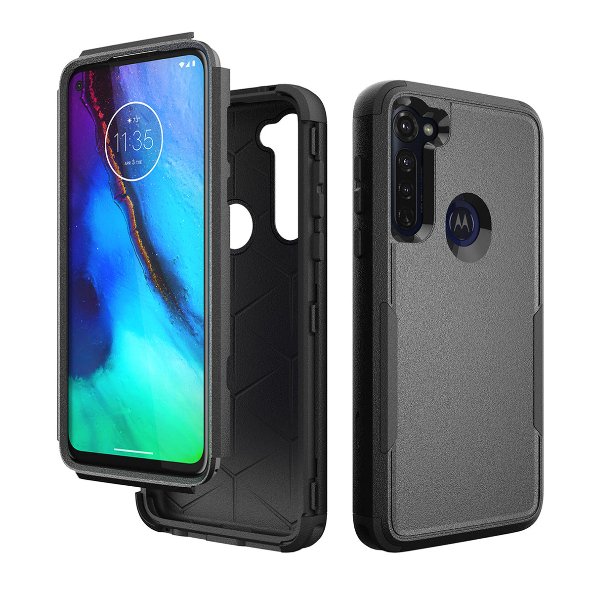 3in1 Hybrid Heavy Duty Defender Rugged Armor Military Grade Case MOTOROLA G STYLUS 2020 In Black - Crystal Clear & Reliable