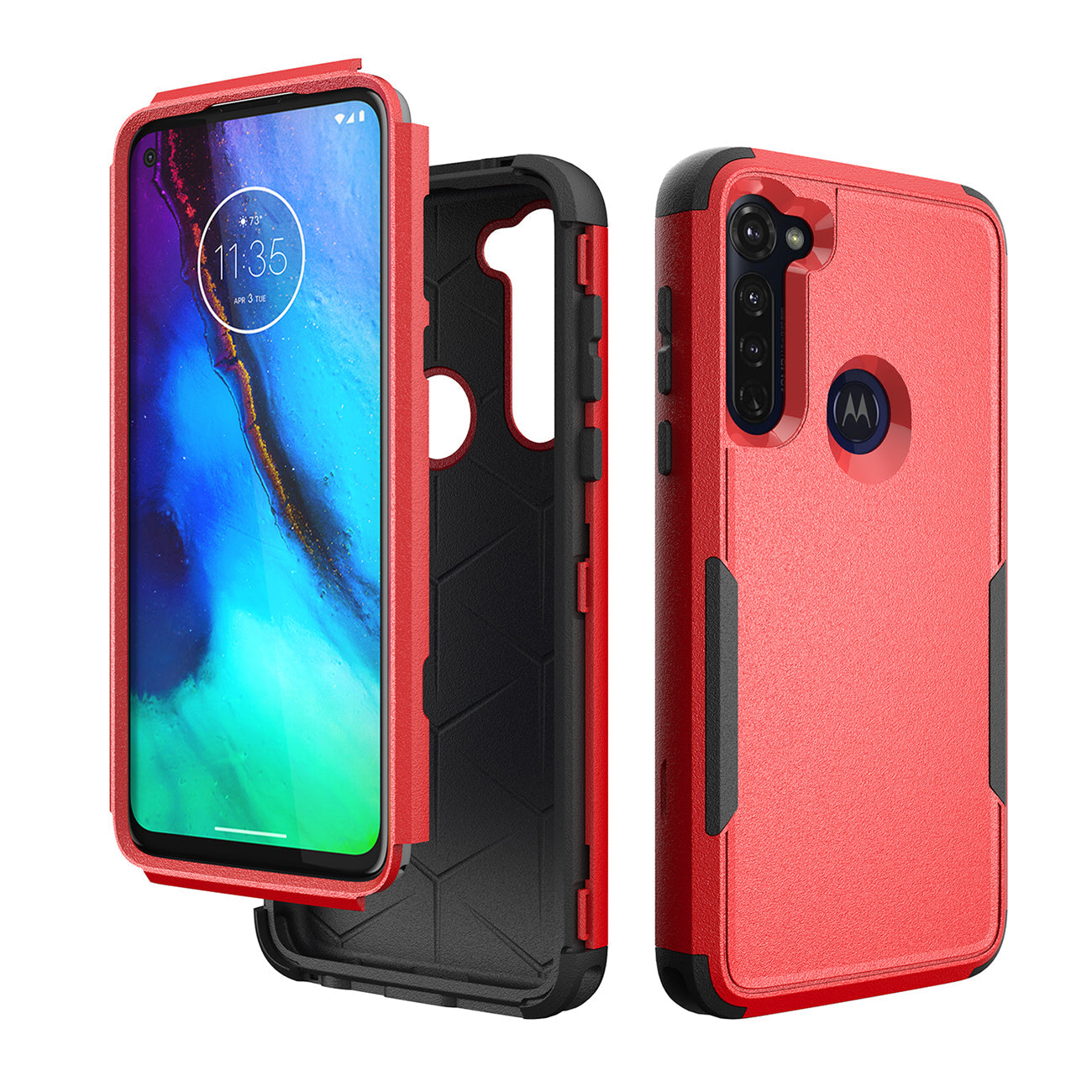 3in1 Hybrid Heavy Duty Defender Rugged Armor Military Grade Case MOTOROLA G STYLUS 2020 In Red - Heavy Duty & Reliable