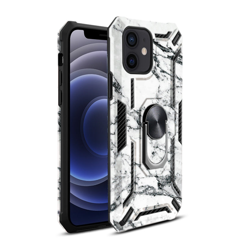 IPHONE 12 MINI Compatible Phone Case with Magnetic Ring Holder For IPHONE 12 MINI In White - Durable Protection by