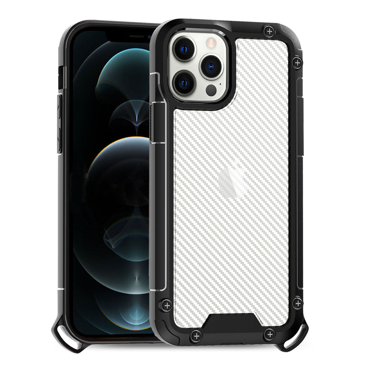 iPhone 12 Pro Compatible Shockproof PC Bumper Case With Carbon Fiber Pattern In Black For iPhone 12 Pro Max - Heavy Duty Protection by