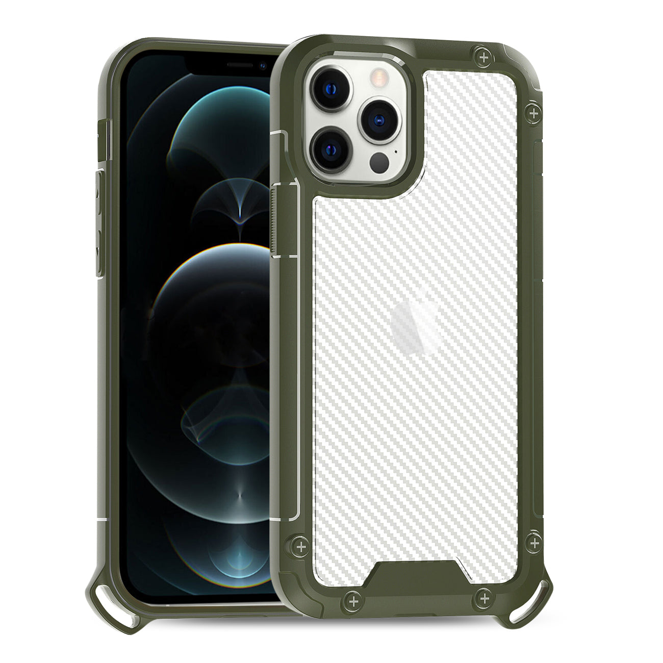 iPhone 12 Pro Compatible Shockproof PC Bumper Case With Carbon Fiber Pattern In Green For iPhone 12 Pro Max - Heavy Duty Protection by