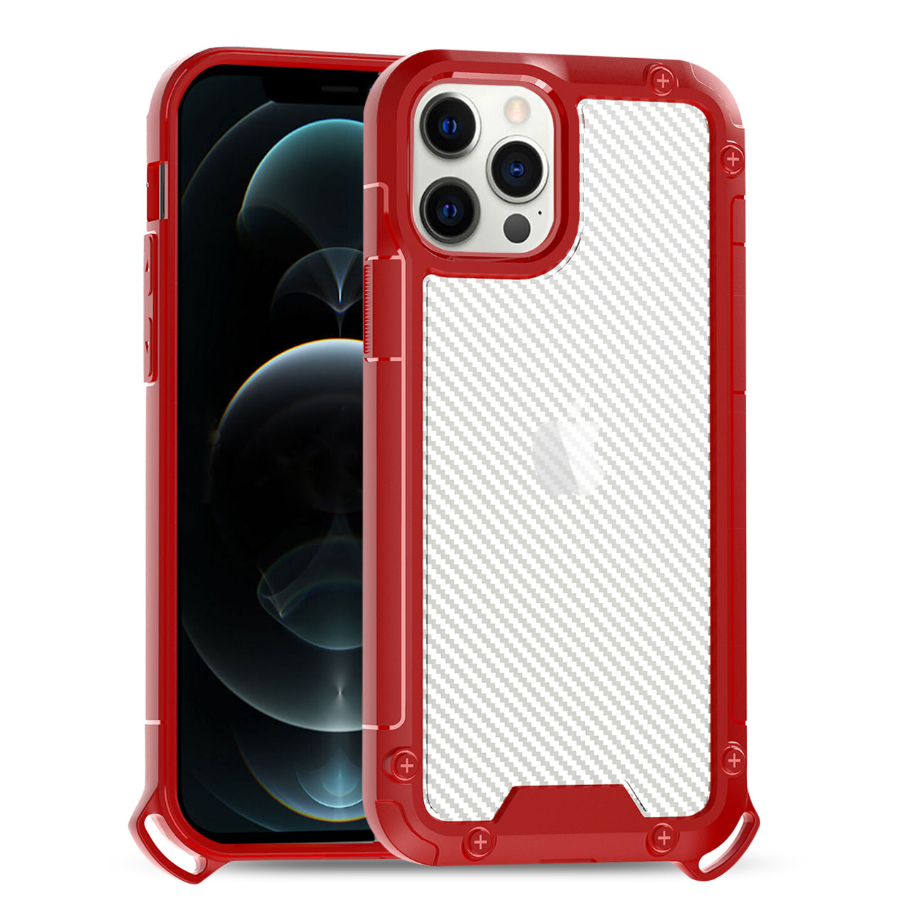 iPhone 12 Pro Compatible Shockproof PC Bumper Case With Carbon Fiber Pattern In Red For iPhone 12 Pro Max - Heavy Duty Protection by