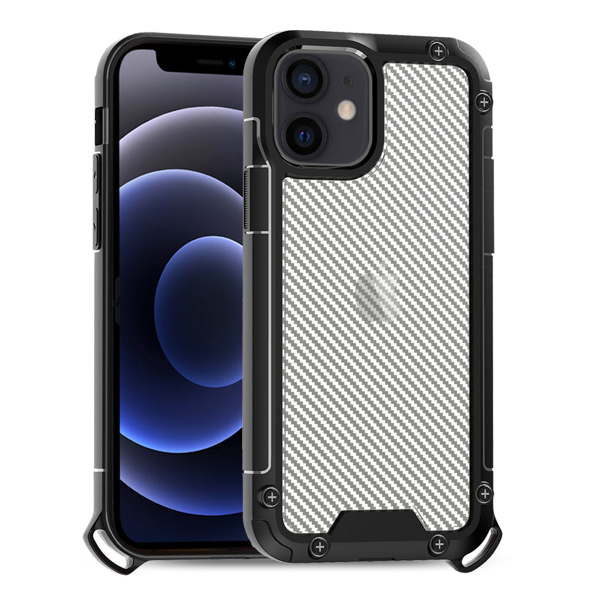 iPhone 12 Mini Compatible Shockproof PC Bumper Case With Carbon Fiber Pattern In Black For iPhone 12 Mini - Ultra-Slim Protection by