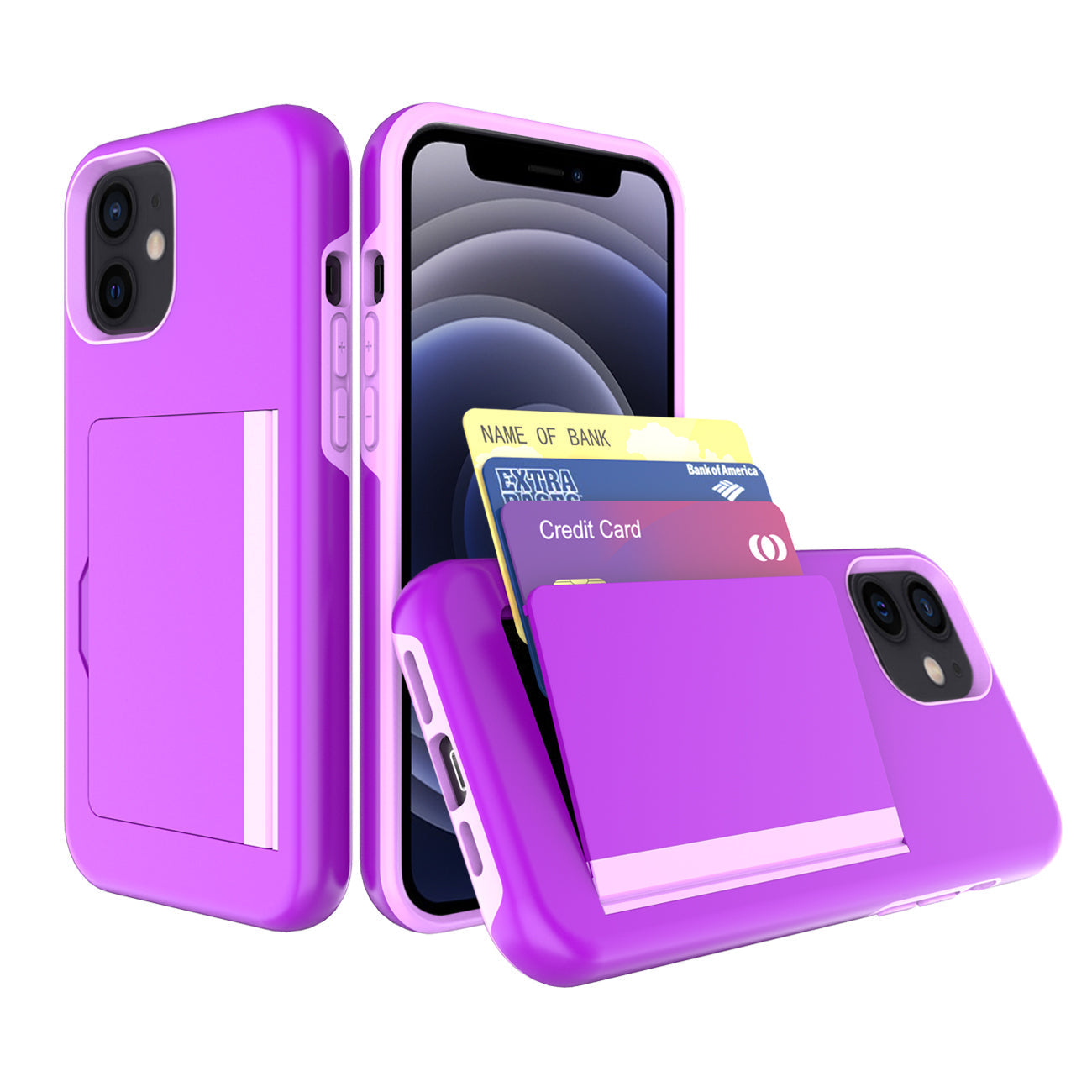 iPhone 12 Mini Compatible TPU PC Hybrid 2-in-1 Flip Card Holder Phone Case for Apple iPhone 12 Mini In Purple - Heavy Duty Protection by