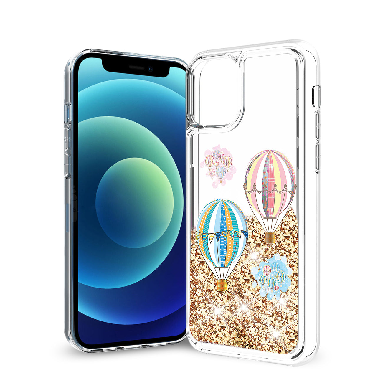 iPhone 12 Mini Glitter Case Moving Quicksand Gold Hot Air Balloons - Premium & Reliable
