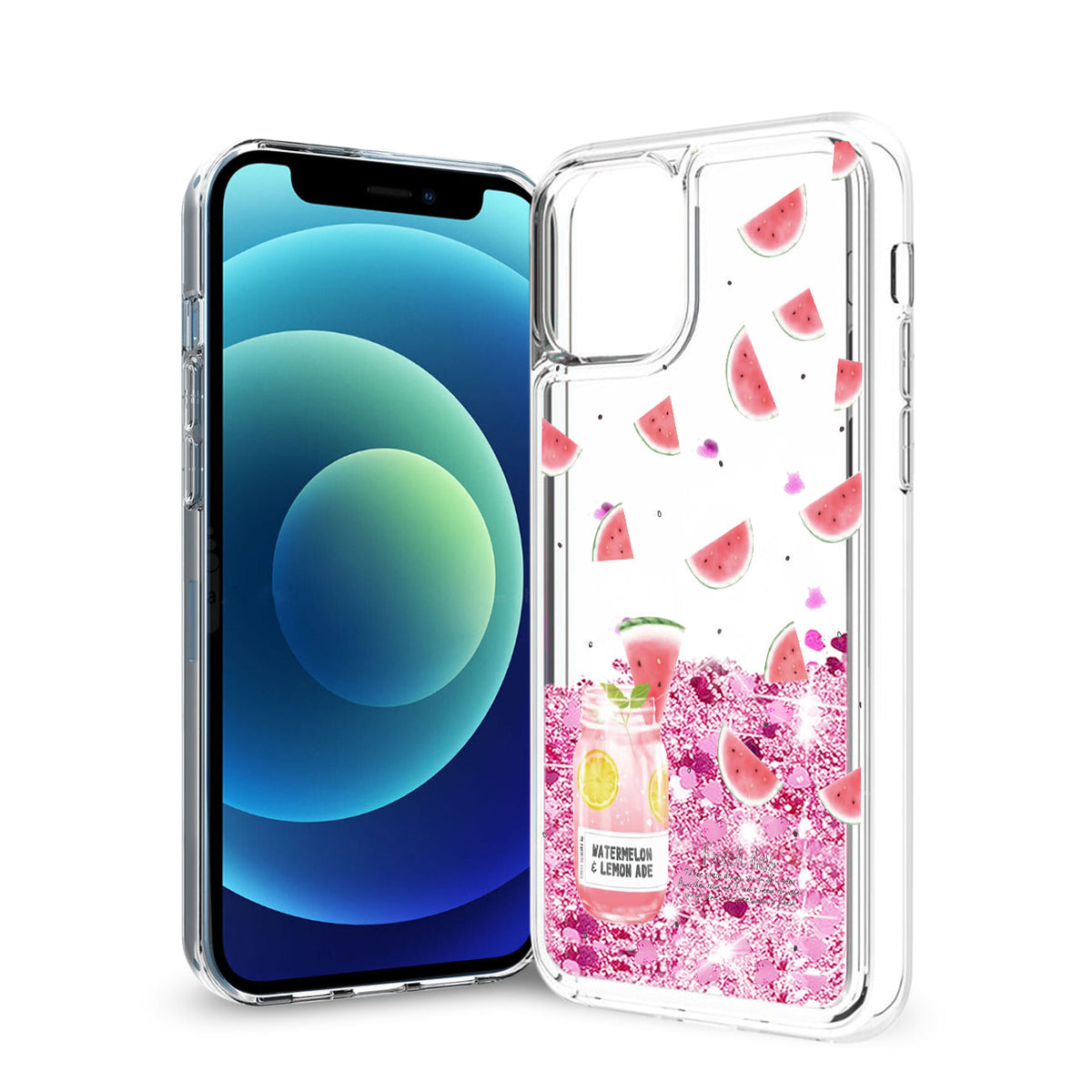 iPhone 12 Mini Glitter Case Moving Quicksand Pink Watermelon - Durable & Reliable