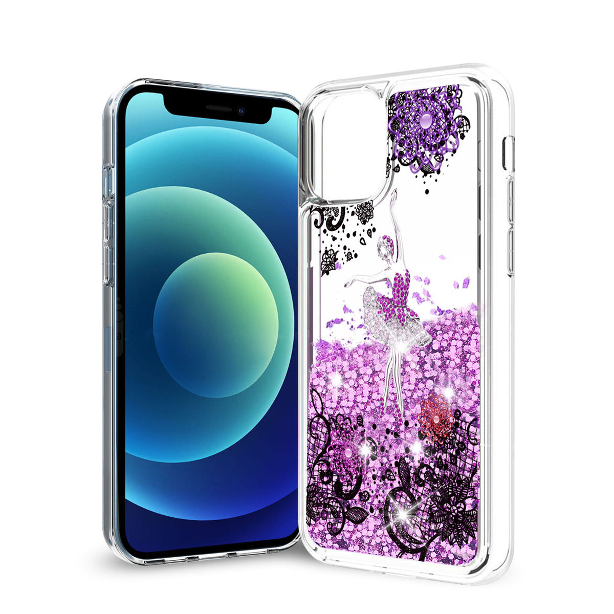 iPhone 12 Mini Glitter Case Moving Quicksand Purple Ballerina - Premium & Reliable