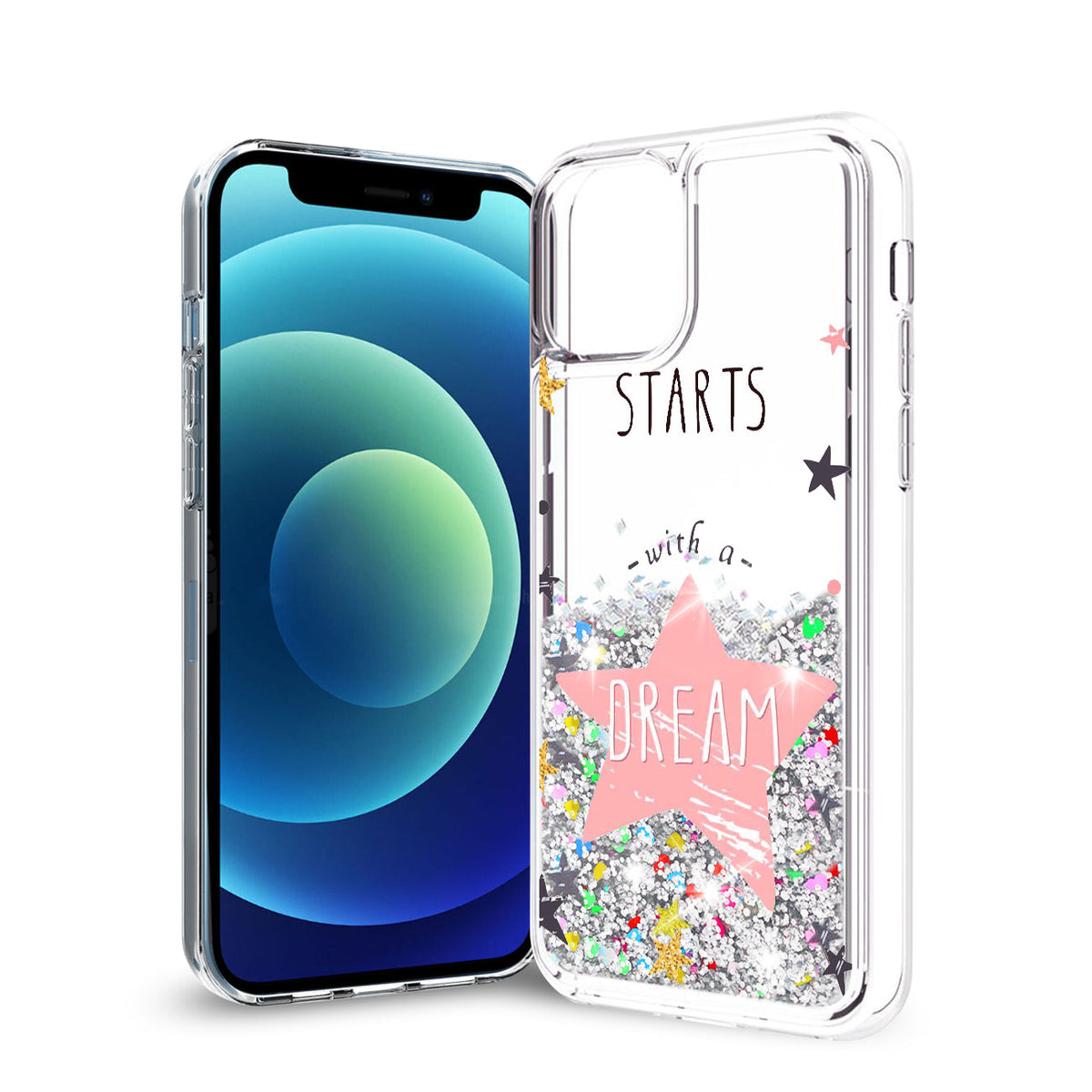 iPhone 12 Mini Glitter Case Moving Quicksand Silver Dream - Crystal Clear & Reliable