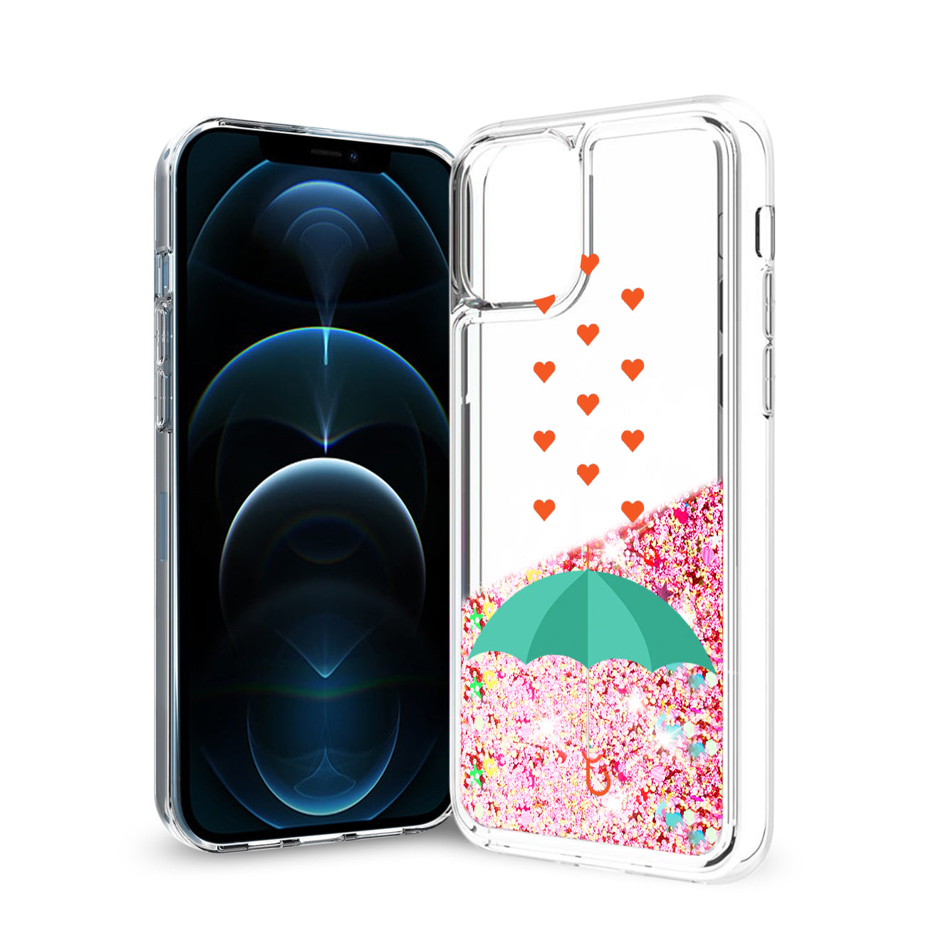 iPhone 12 Pro Max Glitter Case Moving Quicksand Rainbow Umbrella - Durable & Reliable