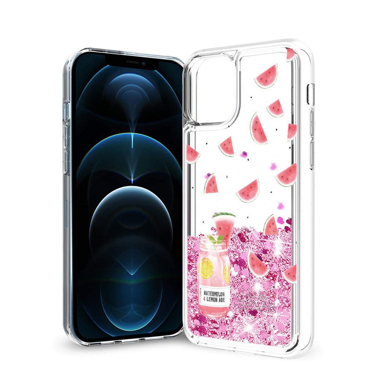 iPhone 12 Pro Max Glitter Case Moving Quicksand Pink Watermelon - Shockproof & Reliable