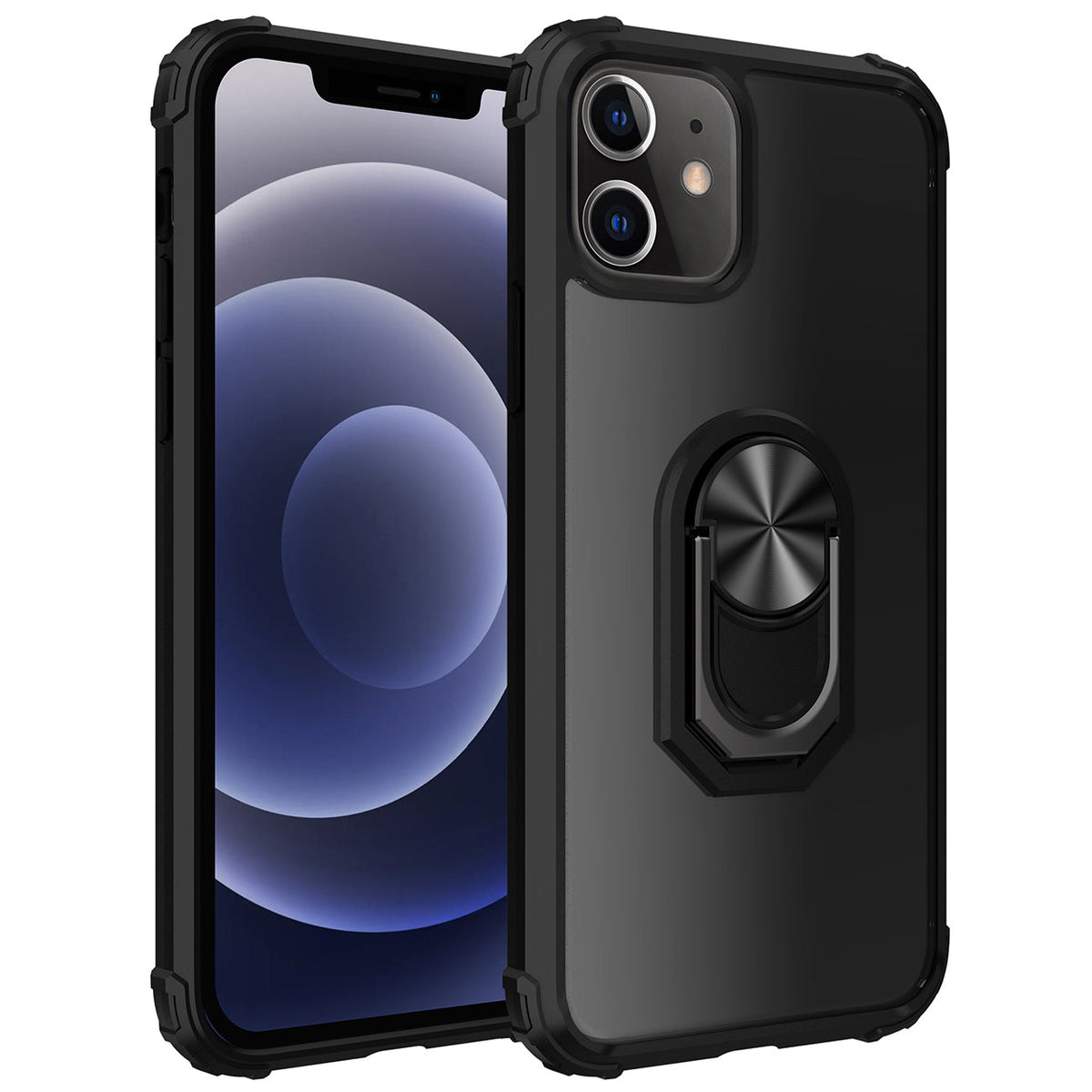 IPHONE 12 MINI Compatible Kickstand Ring Holder TPU Shockproof Case With Magnetic Car MountAPPLE IPHONE 12 MINI In Black - Premium Protection by