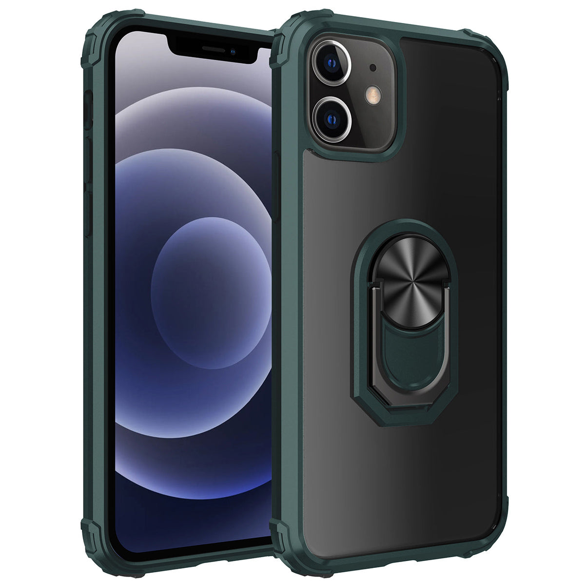 IPHONE 12 MINI Compatible Kickstand Ring Holder TPU Shockproof Case With Magnetic Car MountAPPLE IPHONE 12 MINI In Green - Crystal Clear Protection by