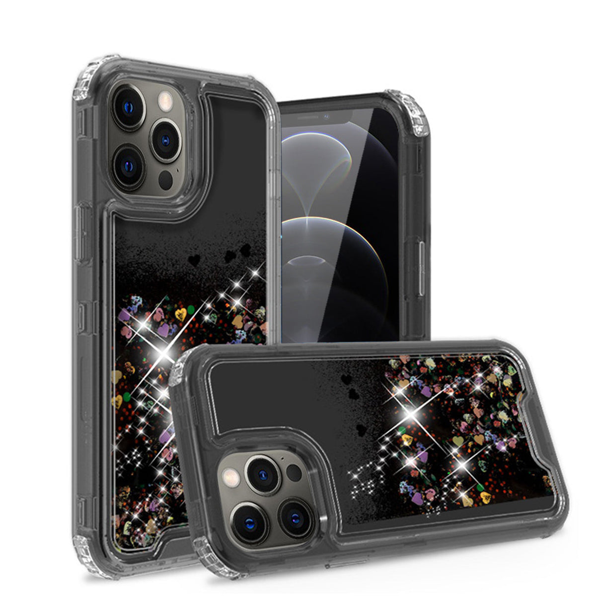 IPHONE 12 PRO Compatible Glitter Case Moving Quicksand In BlackAPPLE IPHONE 12 PRO MAX In Black - Premium Protection by