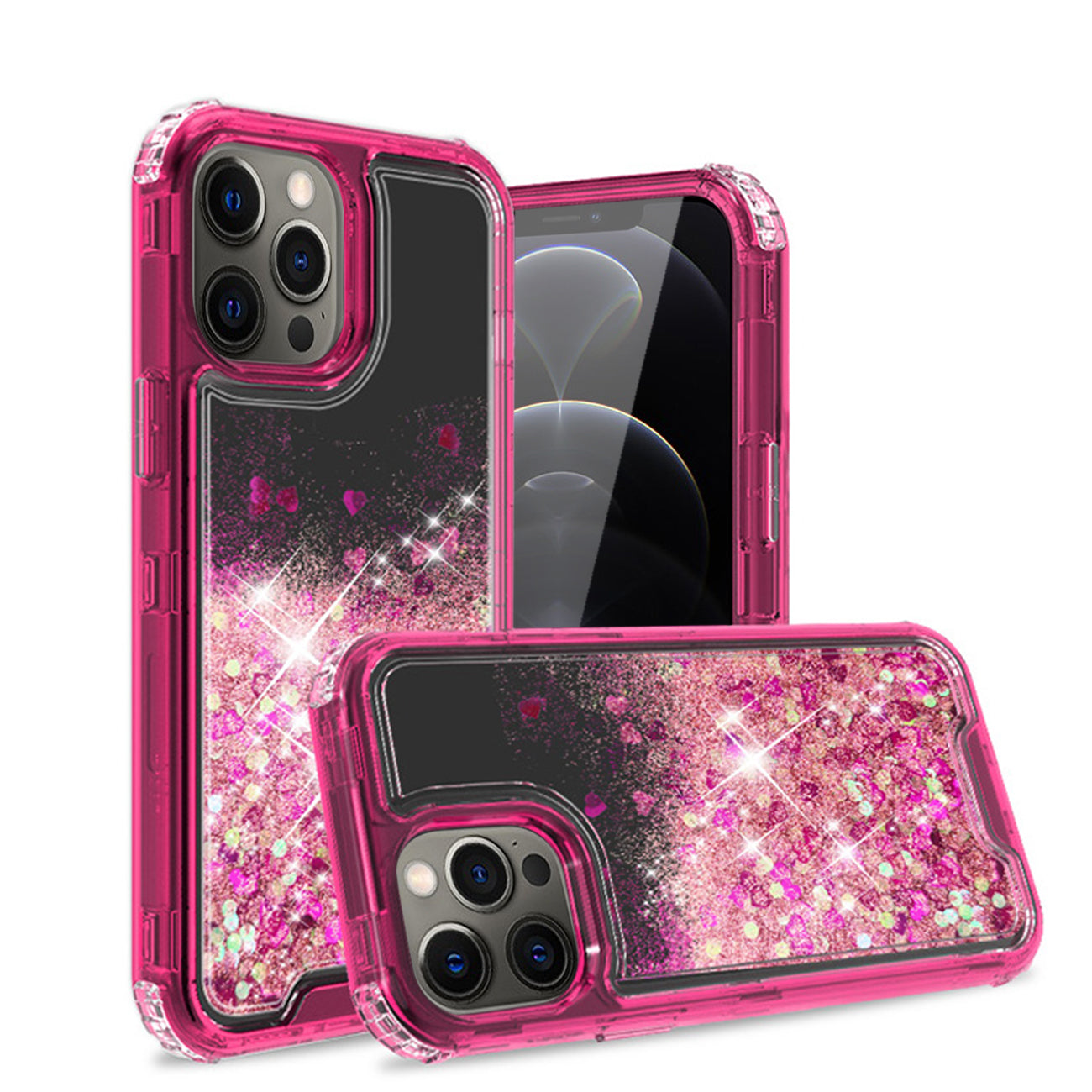 IPHONE 12 PRO Compatible Glitter Case Moving Quicksand In BlackAPPLE IPHONE 12 PRO MAX In Hot Pink - Durable Protection by